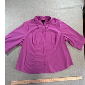Lane Bryant Button Down Shirt Women 26/28 Magenta Excellent 3/4 Sleeve Stretch